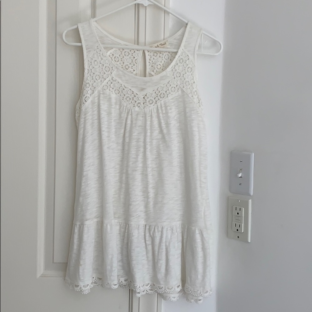 White Cotton and Eyelet Peplum Top